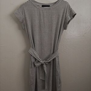 Merokeety Grey And White Striped Dress With Pockets